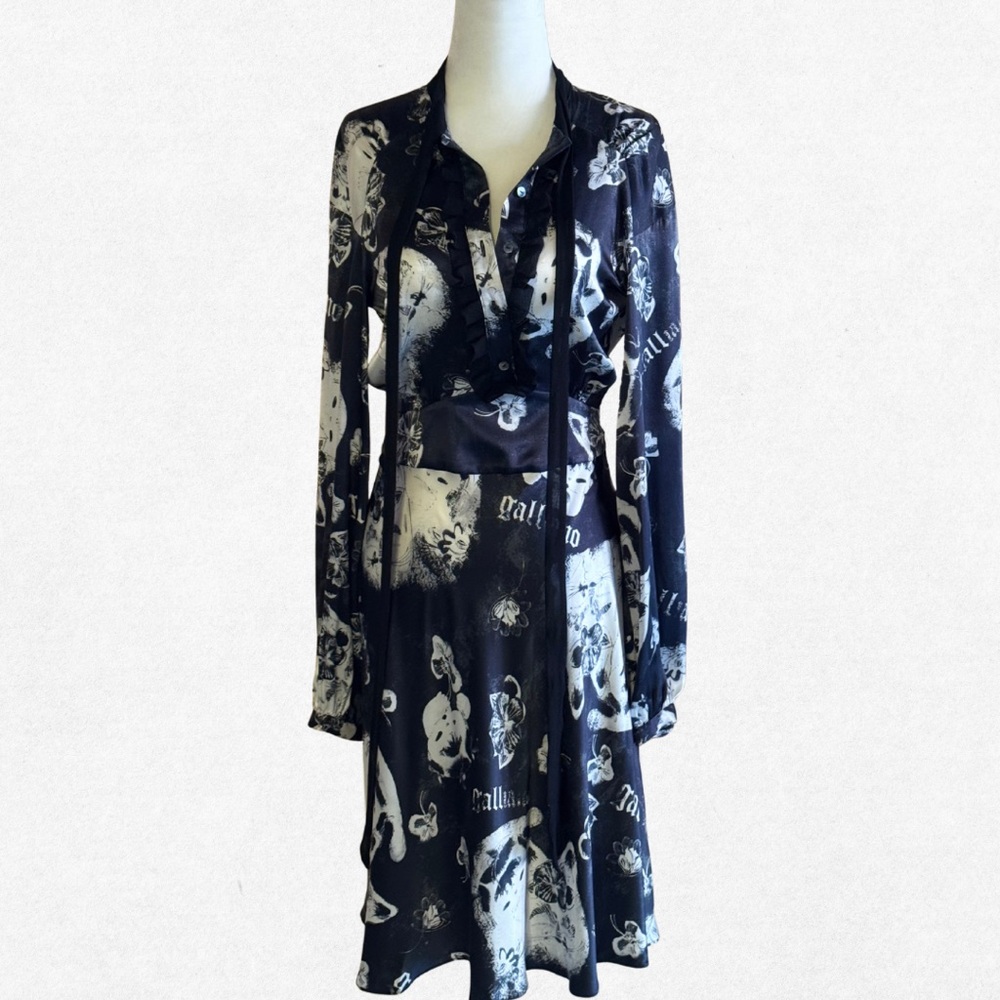Galliano Newspaper Print Long Sleeve Dress